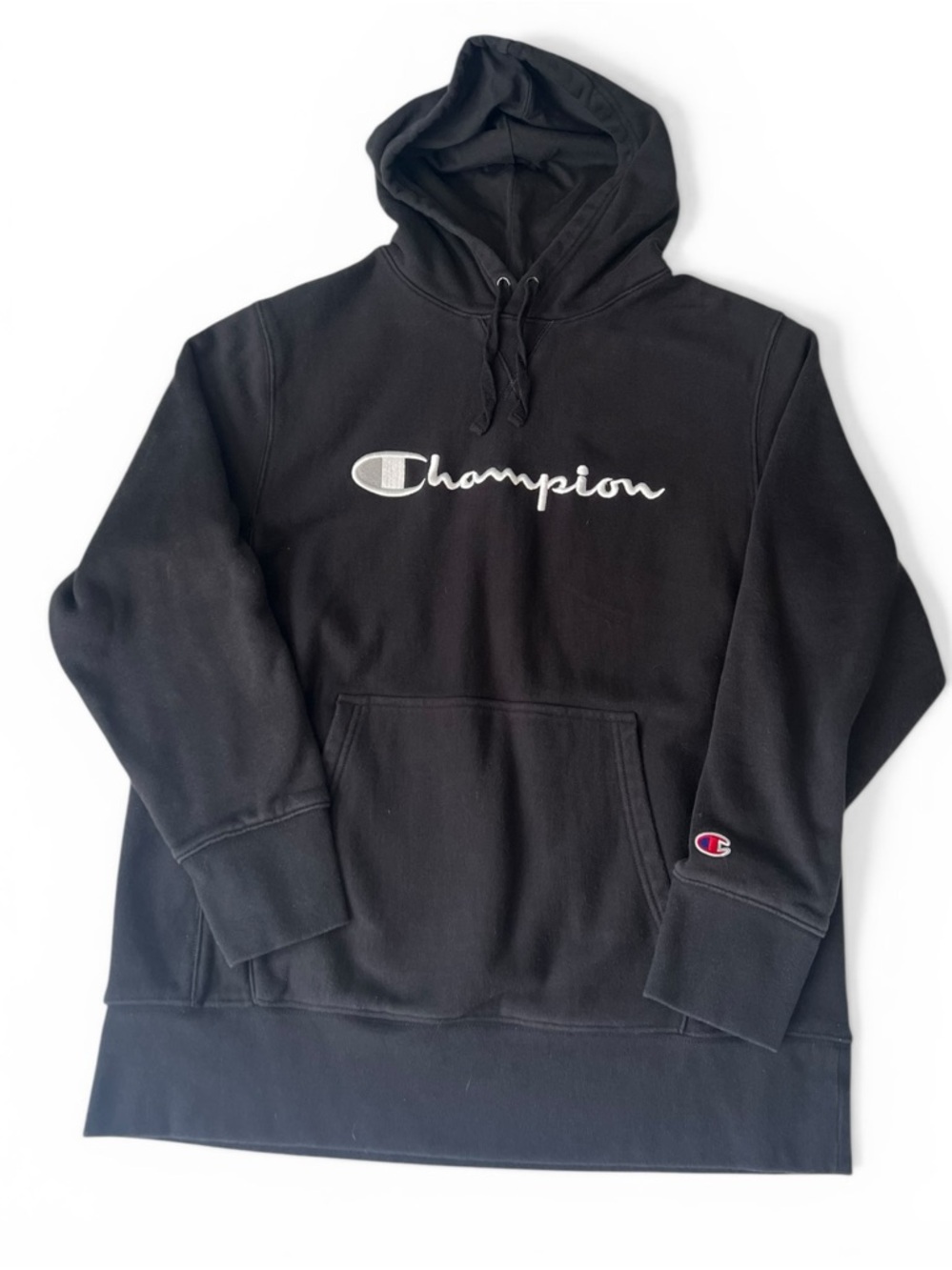 Champion Black Script Logo Hooded Sweatshirt - Men - L